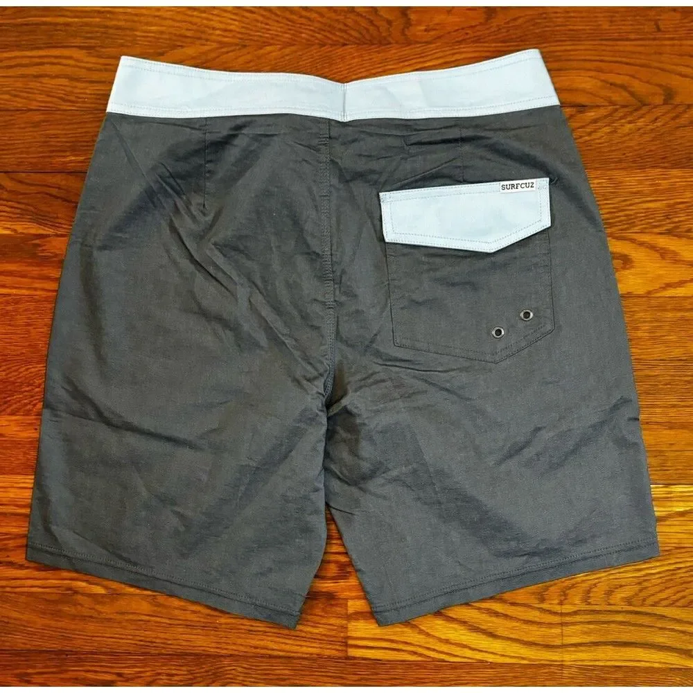 NWT SURF CUZ Board Shorts Mens 30 Beach‎ Short 4-Way Stretch Swim Gray Baby Blue